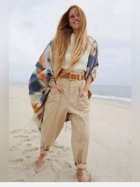 Free People High-Waisted Cropped Tapered Pants in Beige